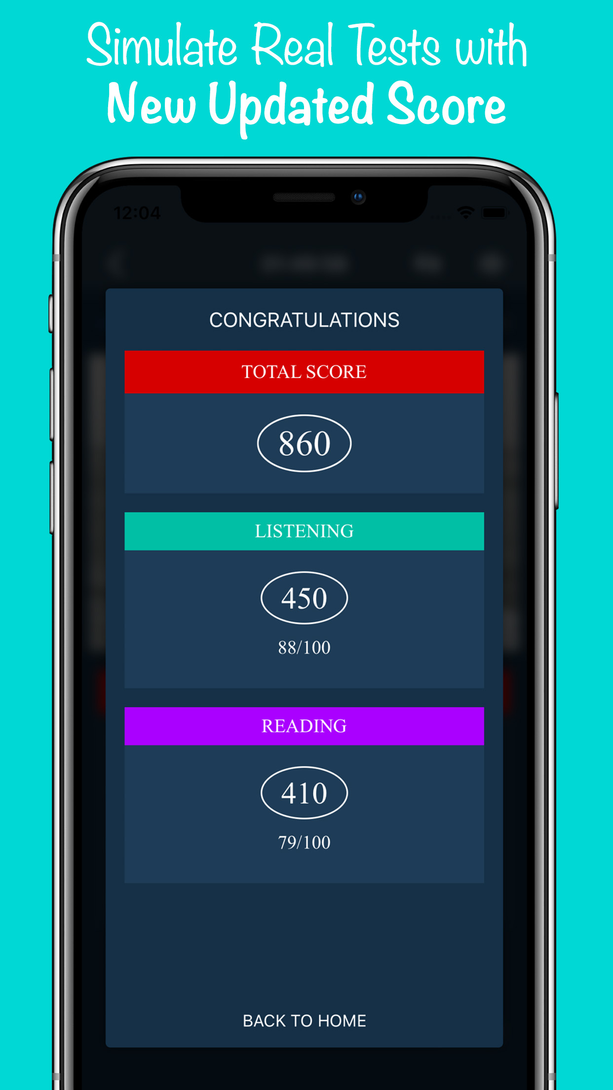 Instant score results screenshot
